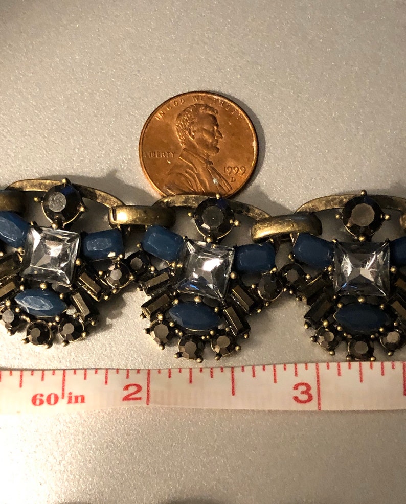 Ann Taylor Loft Necklace Blue Cognac /& clear rhinestones gold tone Signed