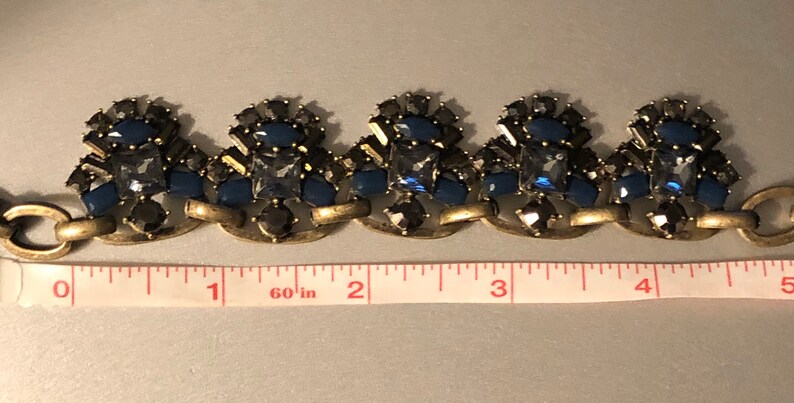 Ann Taylor Loft Necklace Blue Cognac /& clear rhinestones gold tone Signed