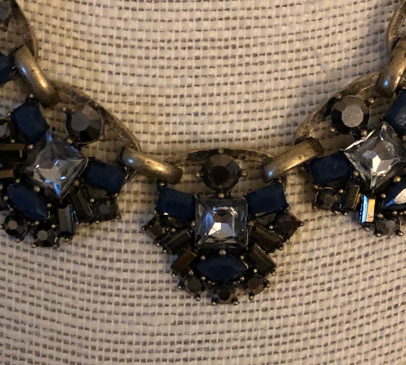 Ann Taylor Loft Necklace Blue Cognac /& clear rhinestones gold tone Signed
