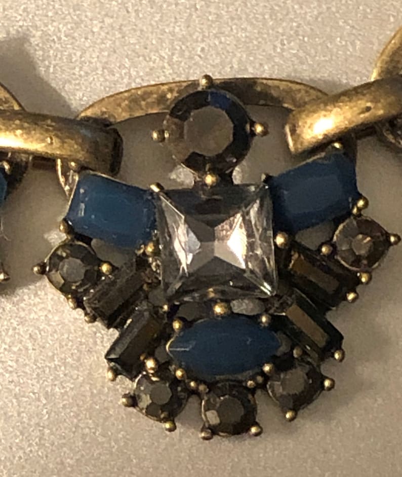 Ann Taylor Loft Necklace Blue Cognac /& clear rhinestones gold tone Signed