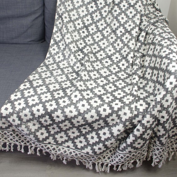 Grey throw with tassels hot sale