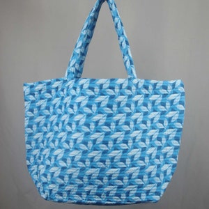 Blue Leaves Large Cotton Quilted Beach Bag ,Stylish Large Shopping / Tote Bag,Shoulder Bag,Shopper Bag,Eco Friendly Bag, Reusable,Best Gift