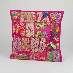 Embroidered Assorted Patchwork Cushion Covers,Recycled Sari Patchwork,Vintage Cushions,Decorative Pillow Boho Home  Living Decor  16&#39;&#39;
