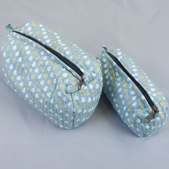 Cotton Quilted Block Printed Toiletry Bags Set, Wash Bags Set of 2