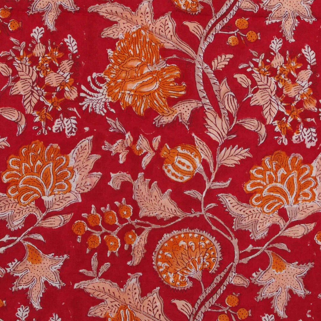 Indian Hand Block Print Soft Fabric Cloth by Meter, 100 Pure Cotton