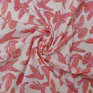 Chiffon indien doux imprimé main au mètre, tissu voile 100 % pur coton pour la confection de robes, la couture, l&#39;artisanat et le rembourrage