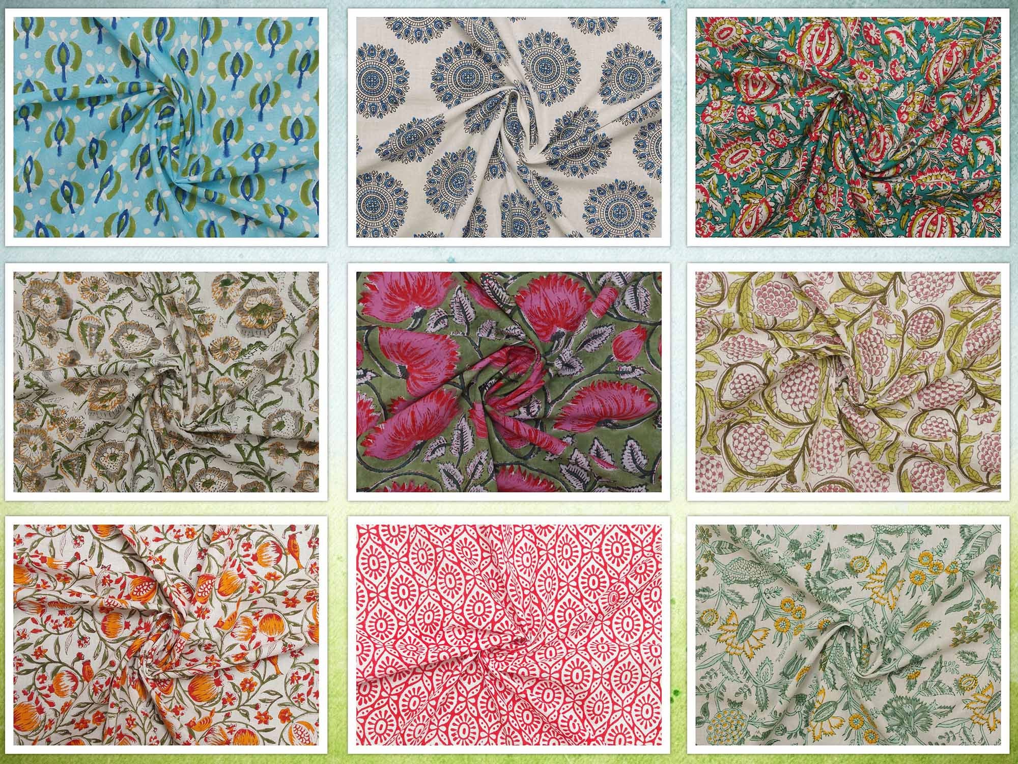 Hand Block Print Soft Fabric Cloth By The Meter, 100 % Pure Cotton Vo…