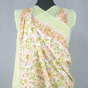 Sarong de algodón suave de gasa con estampado de bloques a mano, bufanda larga, pareo playero de moda, pareo bohemio SR 251 GreenYellow