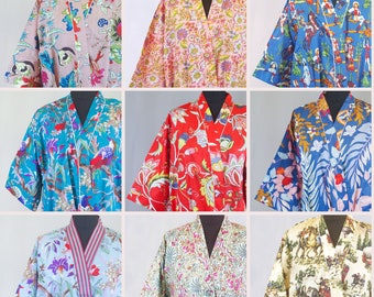 Vintage 50s Style Floral Festival Boho Aesthetic Lightweight Spring Summer Jacket Cover Over Free Size Handmade Floral Kimono Robe