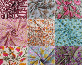 Hand Block Print Soft Fabric Cloth By The Meter, 100 % Pure Cotton Voile Fabric For Dress Making ,Sewing, Crafting, Upholstery