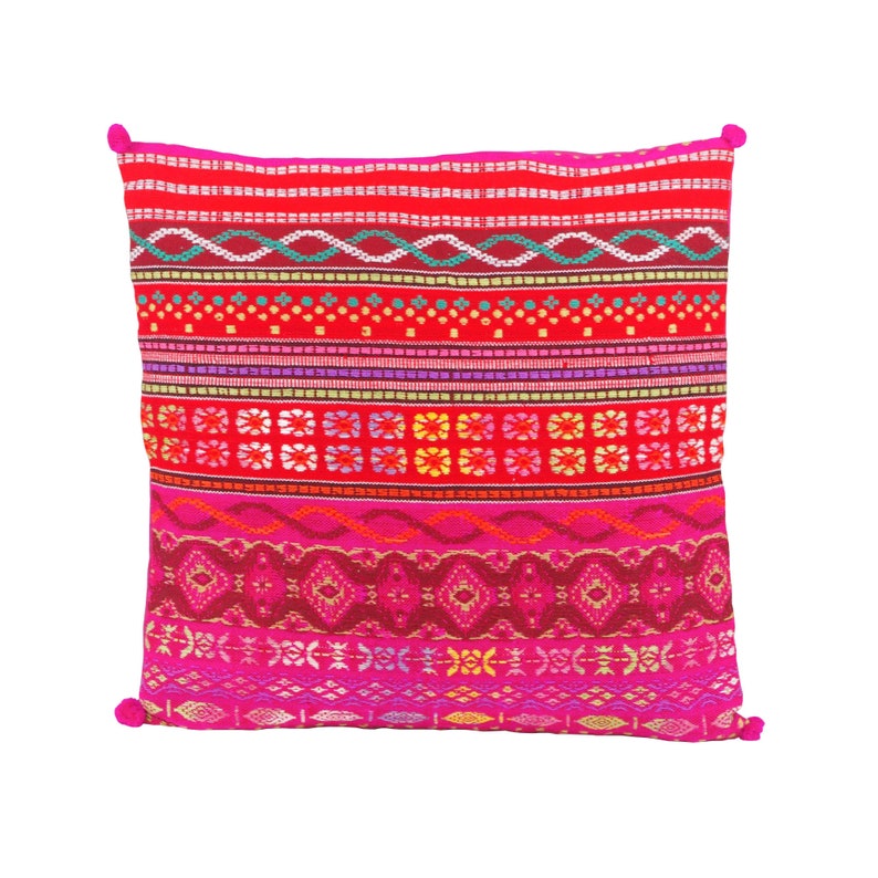 Indiase katoenen geweven kussenhoezen, Boho handgetouwen katoenen kussens, groene, rode, beige, zwarte kussens, vloerkussenhoezen 16 inch / 40 cm Pink Red 40Cm