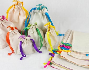 Cotton Drawstring Gift Bags In White Set of 4,Party bags,Christmas Gift Drawstring bags