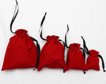 Cotton Drawstring Gift Bags In Red Colour X Set of 4,Party bags,Christmas Gift Drawstring bags