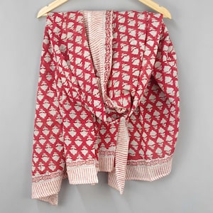 Sarong de algodón suave de gasa con estampado de bloques a mano, bufanda larga, pareo playero de moda, pareo bohemio Red White Buti