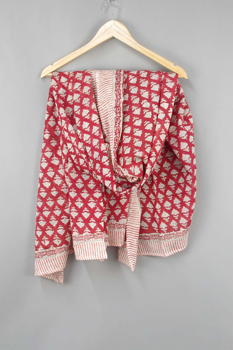 Sarong de algodón suave de gasa con estampado de bloques a mano, bufanda larga, pareo playero de moda, pareo bohemio Red White Buti
