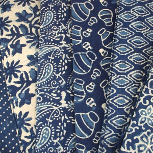 Natural Indigo Dabu Hand Block Print Fabric By The Meter, 100 % Pure Cotton Voile Running Fabric For Dress Making ,Sewing, Crafting