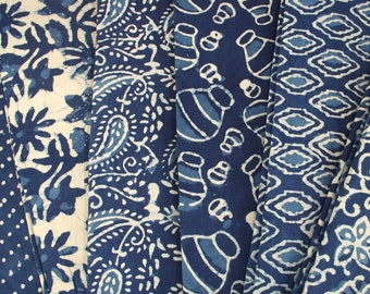 Tela estampada a mano Dabu índigo natural por metro, 100 % algodón puro, ideal para confección, costura y manualidades.