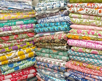 Tissu doux indien imprimé à la main au mètre, tissu voile 100 % pur coton pour la confection de robes, la couture, l'artisanat, la tapisserie d'ameublement