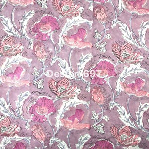 Indian Hand Block Print Soft Fabric Cloth By The Meter, 100 % Pure Cotton Voile Fabric For Dress Making ,Sewing, Crafting, Upholstery