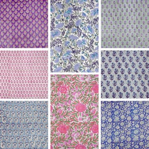 Indian Hand Block Print Soft Fabric Cloth By Meter, 100 % Pure Cotton Voile Fabric For Dress Making ,Sewing, Crafting, Upholstery