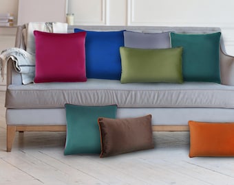 Velvet Cushion Cover With Colour Contrast Piping Edge, Square and Rectangle Velvet Cushion,Soft Velvet Cushion Cover, 12x20 inch