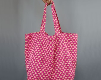 Pink Floral Large Cotton Quilted Beach Bag ,Stylish Large Shopping / Tote Bag,Shoulder Bag,Shopper Bag,Eco Friendly Bag, Reusable,Best Gift