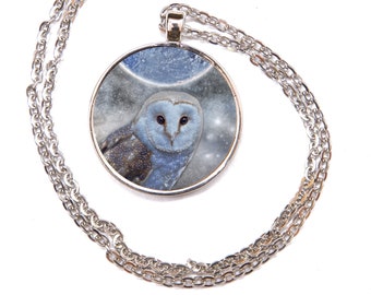 Owl necklace, a barn owl and moon pendant | goth style witchy animal jewellery | owl lover gift | witch jewellery