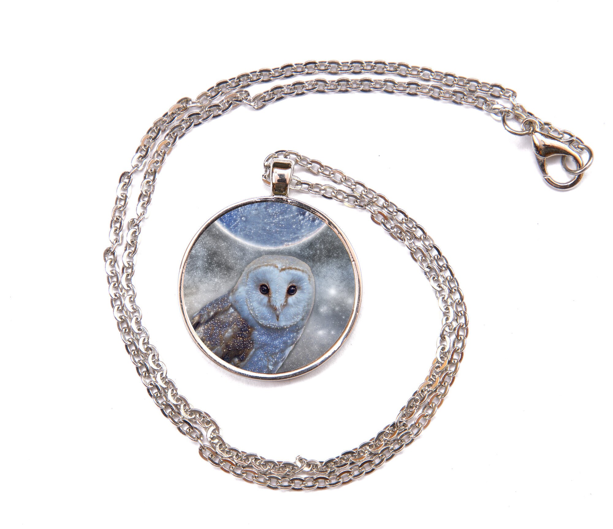 Owl necklace, a barn owl and moon pendant | goth style witchy animal jewellery | owl lover gift | wi