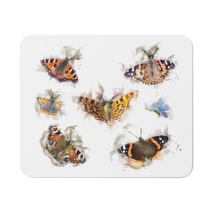 Schmetterlinge Mauspad mit britischen Schmetterlingen im Aquarell-Stil | Schmetterlinge Mauspad | Pfau und Schildpatt