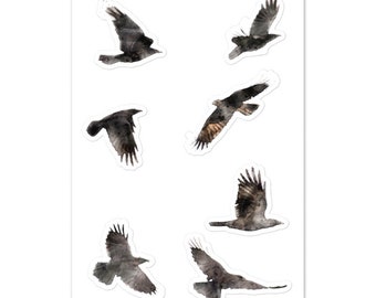 Crows stickers on a watercolour style crow sticker sheet | gothic stickers | halloween stickers | goth stickers