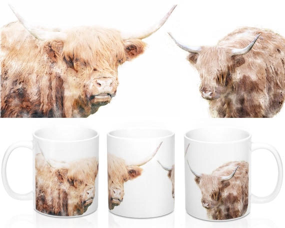 Tazza con mucca delle Highlands: tazza da caffè con arte scozzese ad acquerello - Italia