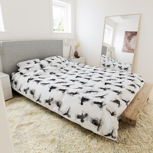 Crows duvet cover bedding featuring flying watercolour style crows | gothic duvet cover | crow lover gift