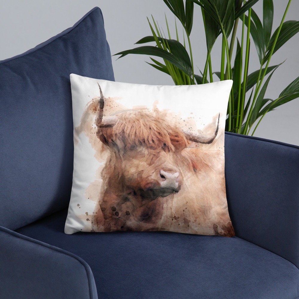 Highland Cow Cushion / Throw Pillow Watercolour Style - Etsy