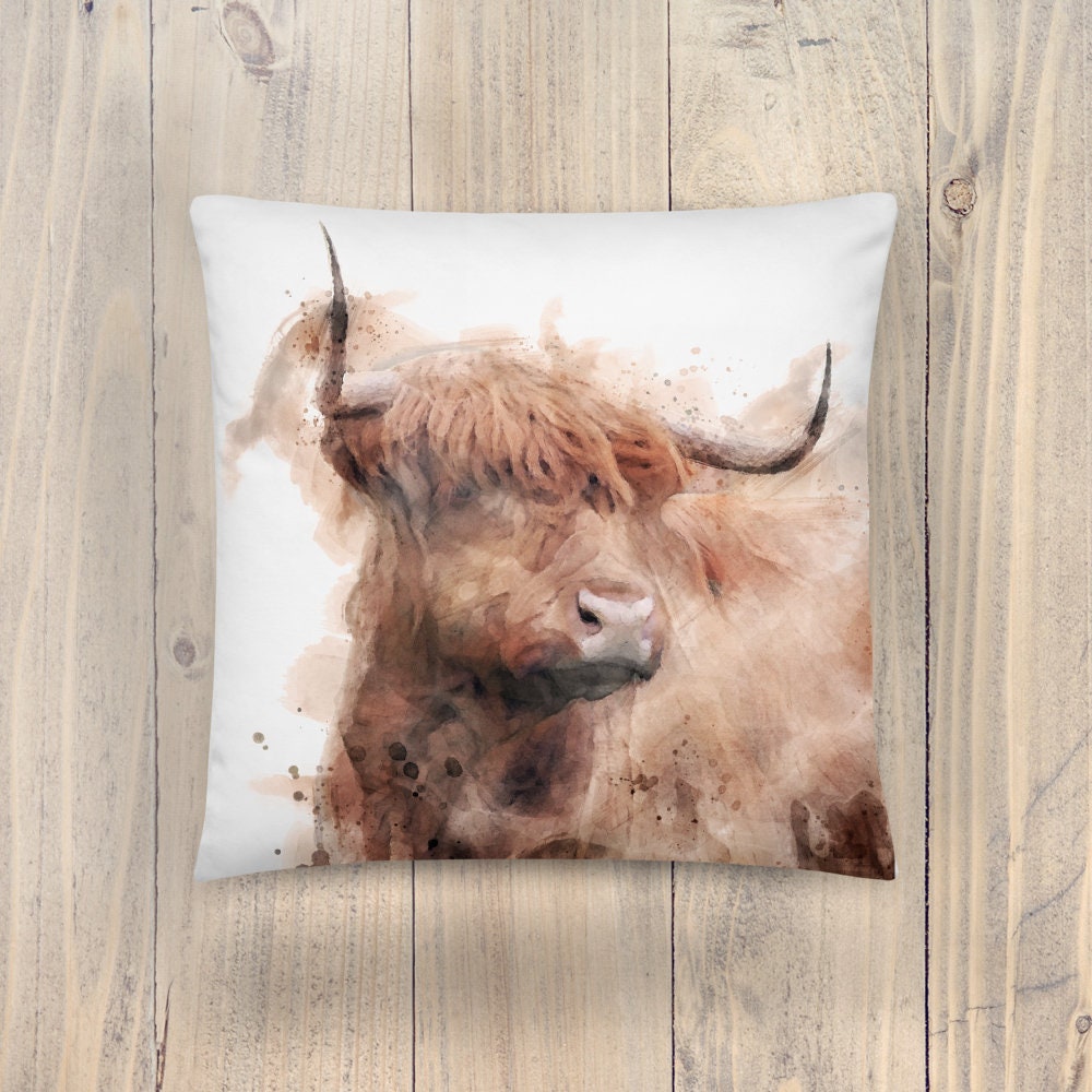 Highland Cow Cushion / Throw Pillow Watercolour Style - Etsy