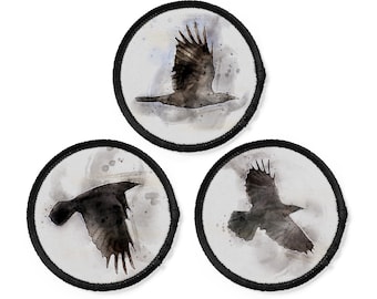 Crow patches- iron-on or sew-on gothic watercolour style crows | bird patches | corvid patches | gothic patch