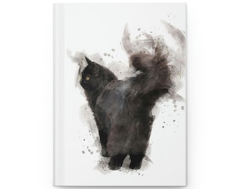 Taccuino gatto nero soffice - un diario con copertina rigida in stile acquerello carino ed elegante / formato A5 o 5 x 8" / diario quaderno gatto a righe