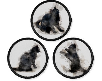 Patches de gato preto-| gatos bonitos e elegantes estilo aquarela em patches para passar a ferro/costurar | patch gótico | remendo gótico | patch de gato | presente para amante de gatos