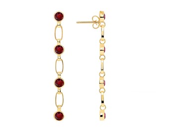 14K Gold Ruby Precious Gemstone Chain Dangle & Drop Earrings
