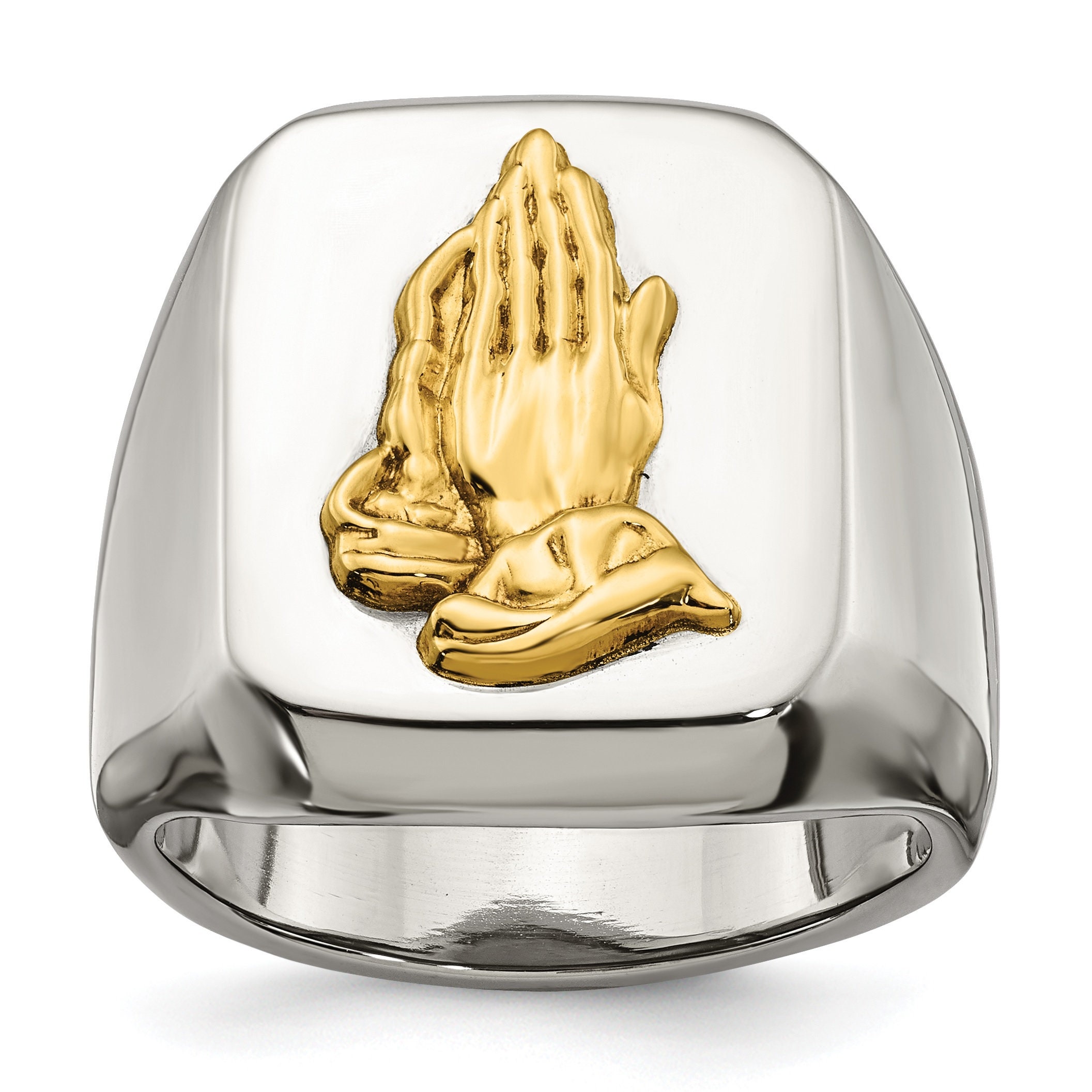 Gold praying hands best sale ring