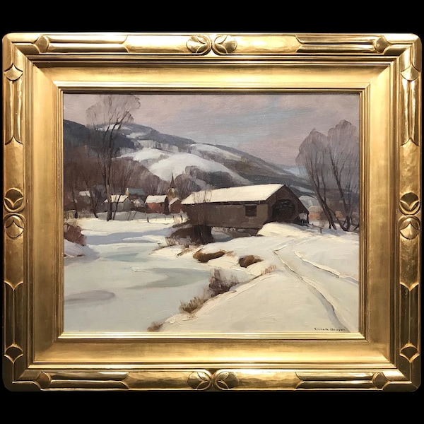 Emile Albert Gruppe  ——SOLD—— Winter Landscape with a Covered Bridge, Jeffersonville VT