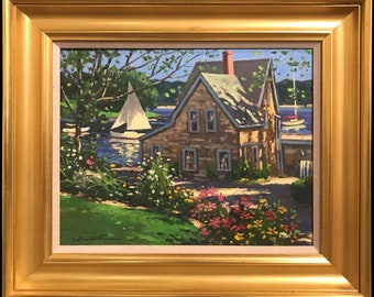 Bruce B. Turner ****VENDIDO**** Pintura al óleo de paisaje costero, Jardín Lobster Cove