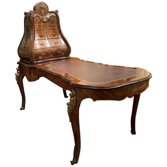 Louis XV Style ******SOLD***** Ormolu Mounted Kingwood Desk with Bombe Cabinet