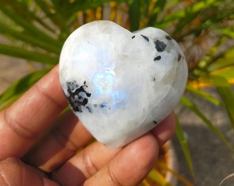 Rainbow Moonstone Puffed Heart: Feminine Balance Stone, Meditation
