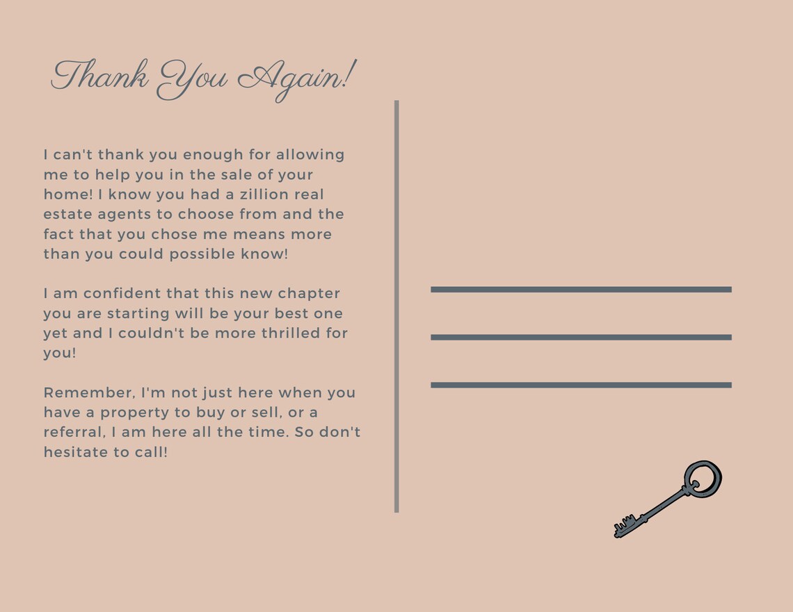 Thank You Postcard for Real Estate Closings Real Estate Etsy