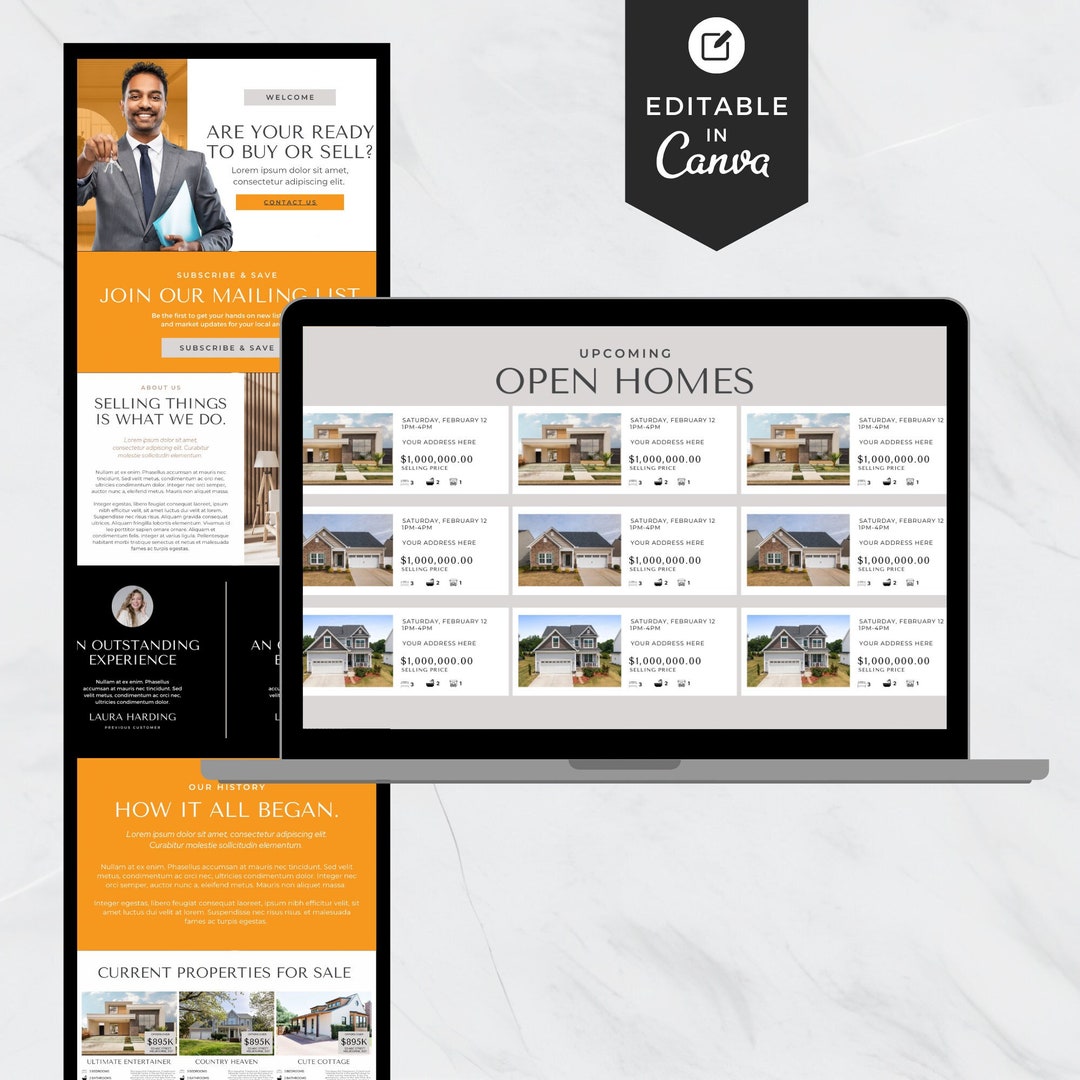 Modern Orange Real Estate Canva Website Landing Page Template for ...