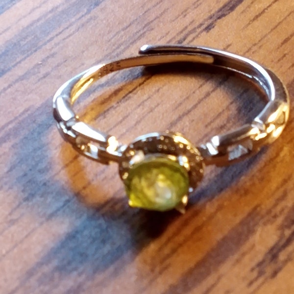 Silver Ring Setting with Peridot Stone August Birth Stone Handcrafted adjustable ring Jewelry By Lady Emerald