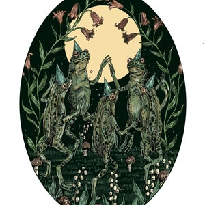 Rituale di primavera 5 x 6 Stampa d'arte - Danza delle rane streghe Illustrazione - Cottagecore arte magica