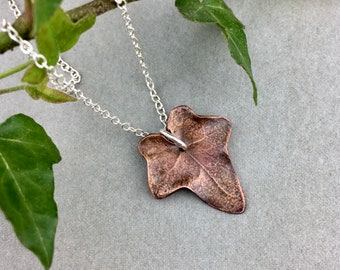 Copper leaf ivy pendant, small leaf necklace, friendship jewellery, small gift for women, trendy gift for teens, birthday gift for friend
