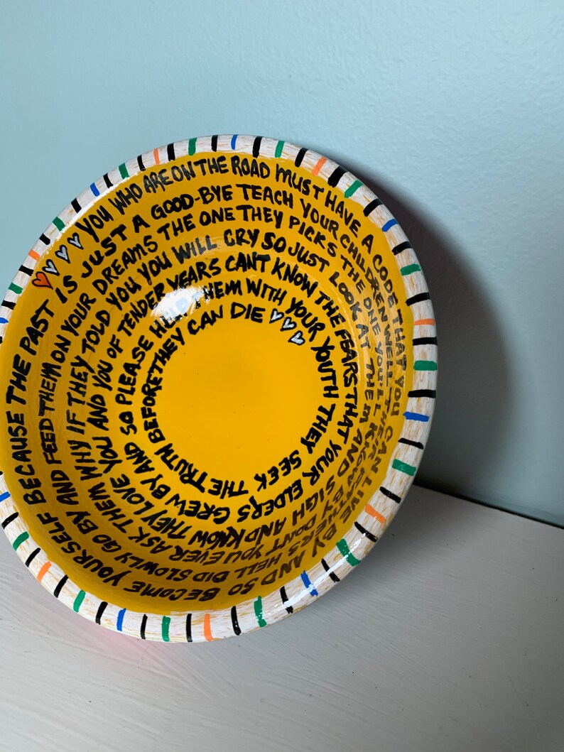 Repurposed HandPainted Wooden Bowl CSNY Teach Your Children Vintage Inspired Design 70\u2019s
