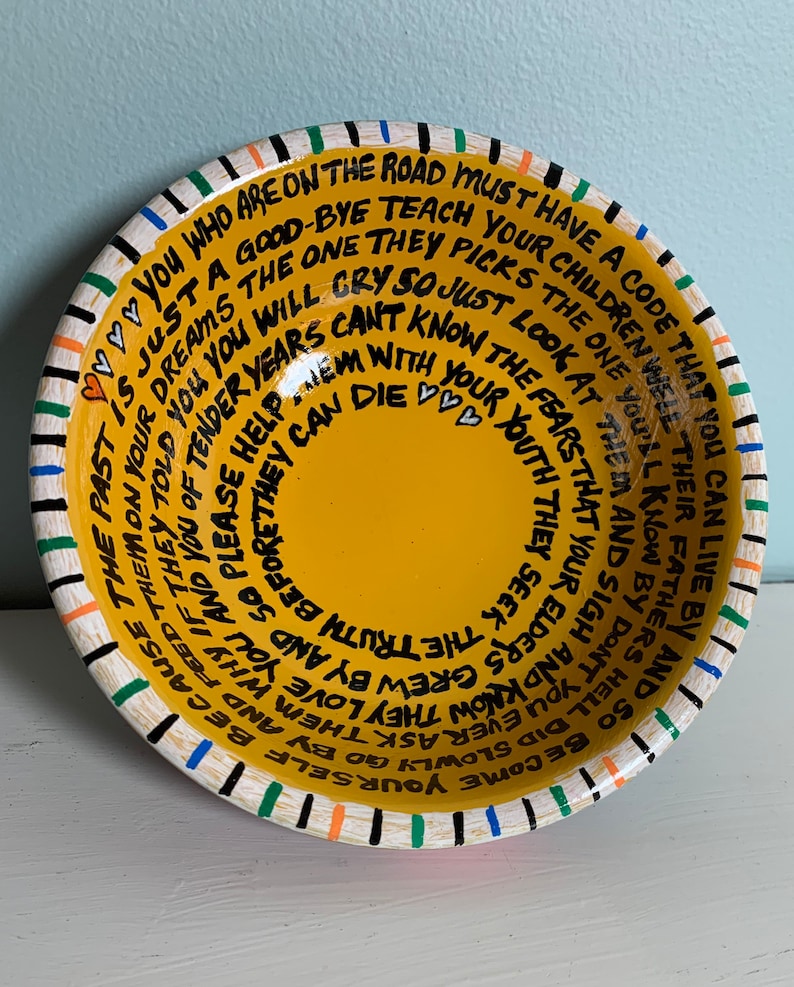 Repurposed HandPainted Wooden Bowl CSNY Teach Your Children Vintage Inspired Design 70\u2019s
